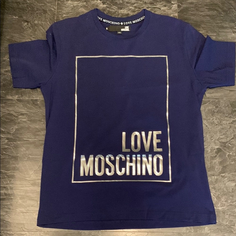 3D Metal Love Moschino Box Blue Logo Short Sleeve Tee